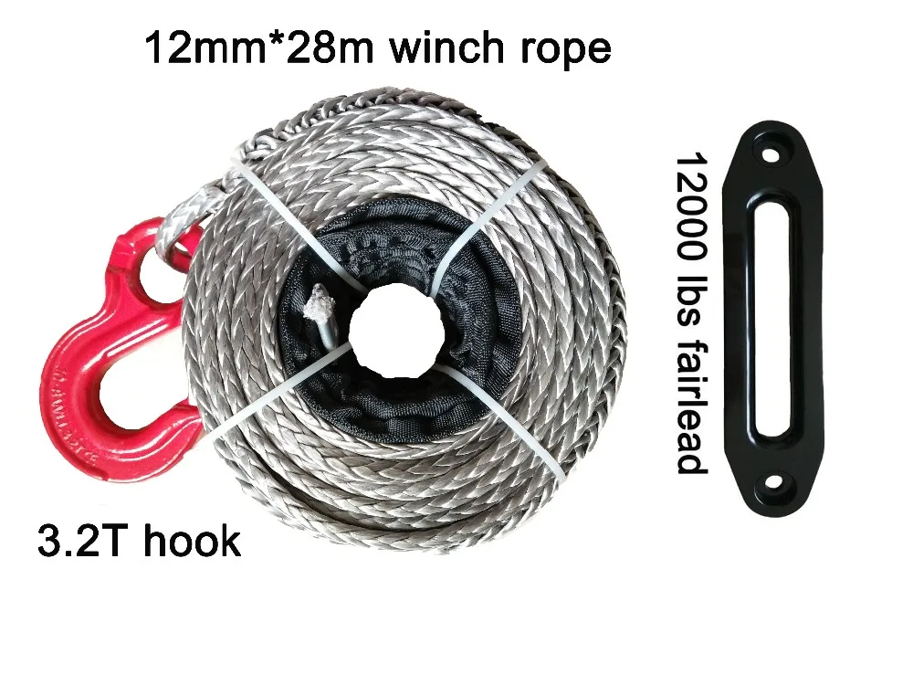 12mm*28m Synthetic Winch Rope With Hook and 12000LBS Fairlead for