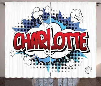

Charlotte Curtains Female Name with French Origins in Retro Cartoon Design Explosion Effect and Dots Living Room Bedroom Window
