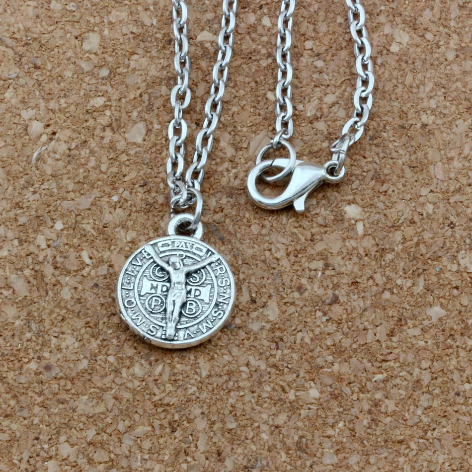 

3pcs / lot Antique silver Saint Jesus Benedict Nursia Patron Medal Cross Charms Pendant Necklaces Jewelry DIY 20 inches Chains