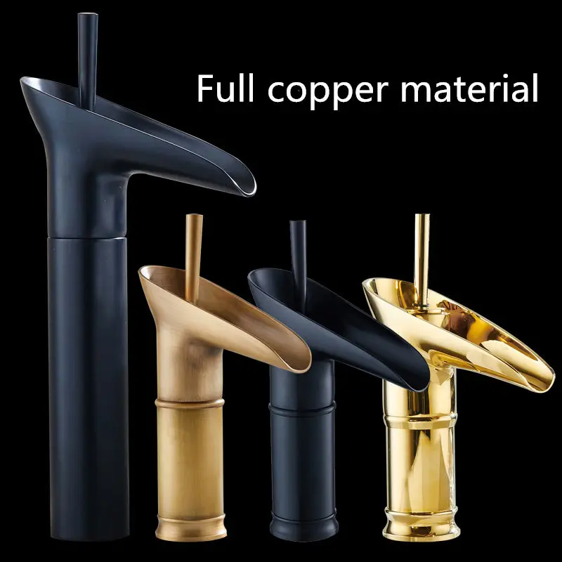 

Free Shipping Antique Waterfall Faucet Bathroom Basin Faucet Face Luxury Sink Mixer Taps with two pcs 50cm plumbing hoses