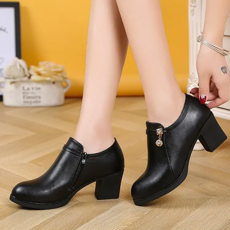 New Womens Ankle Boots Medium Heels Black Boot designer shoes