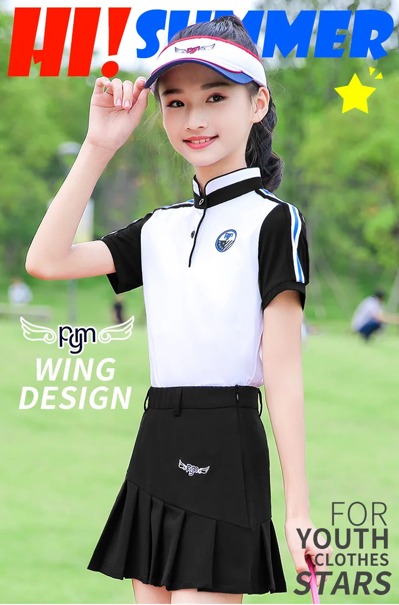 PGM дышащий летний костюм футболка с короткими рукавами для девочек Одежда для гольфа детский спортивный топ плиссированная юбка
