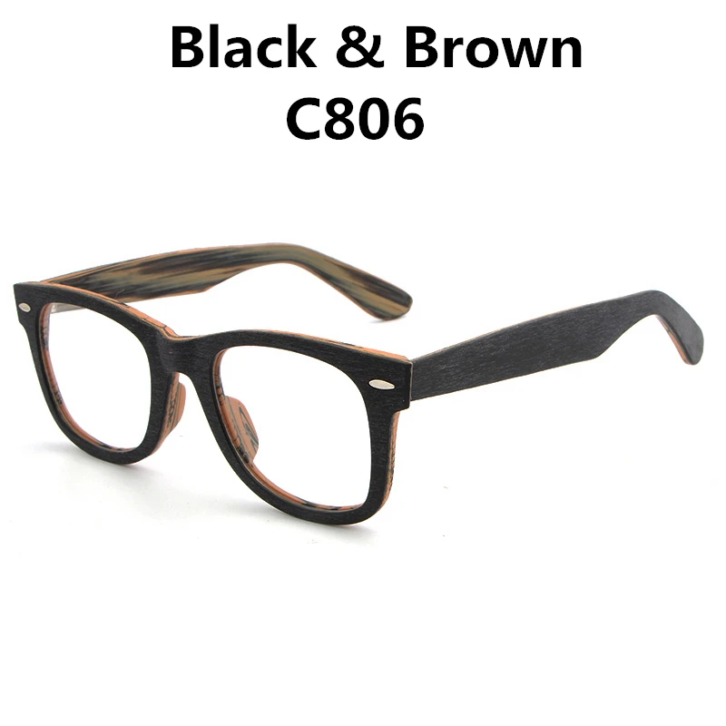 AZB дерево квадратная рамка для очков ретро очки с прозрачными стеклами деревянный рецептурная оптика очки рамки, аксессуары - Цвет оправы: C806