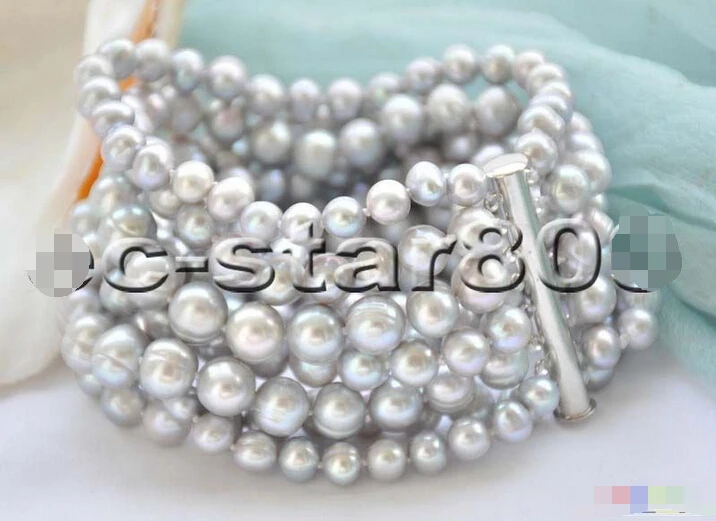 

P5452 8row 8" 10mm GRAY round FRESHWATER PEARL BRACELET MAGNET@^Noble style Natural Fine jewe SHIPPING new >>free shipping