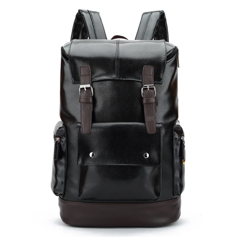 Мужские сумки для ноутбука Mochila, рюкзак 15,6 дюймов, высококачественный кожаный мужской рюкзак, сумка через плечо, школьная сумка для компьютера, дорожная сумка - Цвет: black