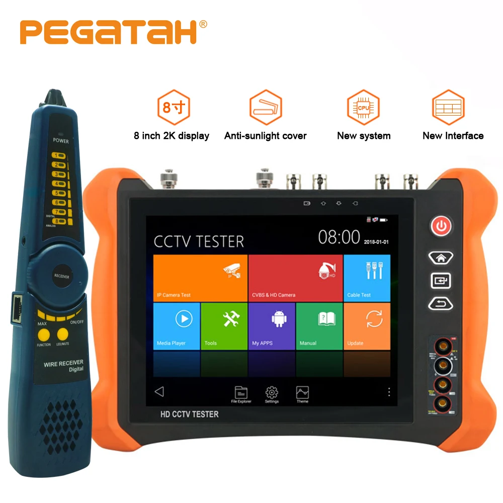 

8 inch 8MP IP CCTV Camera Tester CVBS 8MP TVI CVI 5MP AHD SDI with HDMI OPM,TDR test Multimeter Analog camera tester