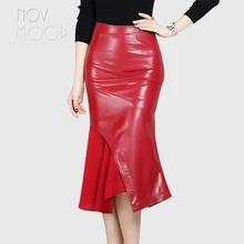 Дизайнерские черные и красные однотонные юбки из натуральной кожи, женские юбки из овчины, юбка русалки, шифоновая Комбинированная юбка faldas jupe saia etek LT960