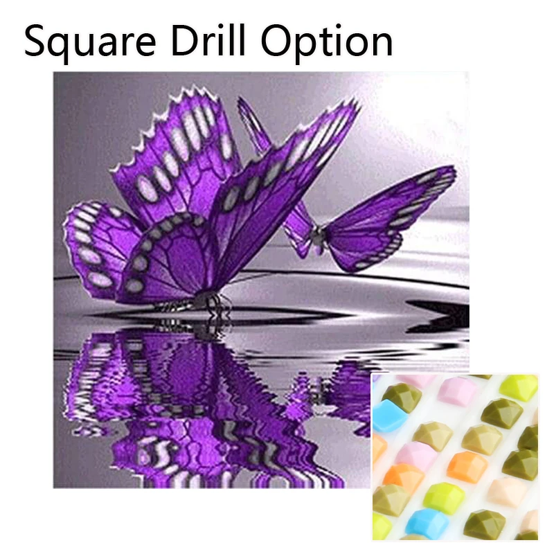 Square Drill GLymg фиолетовая бабочка отражение Diy Алмазная вышивка Стразы Вышивка Ремесленная живопись Алмазный декоративный настенный - Цвет: Square Drill