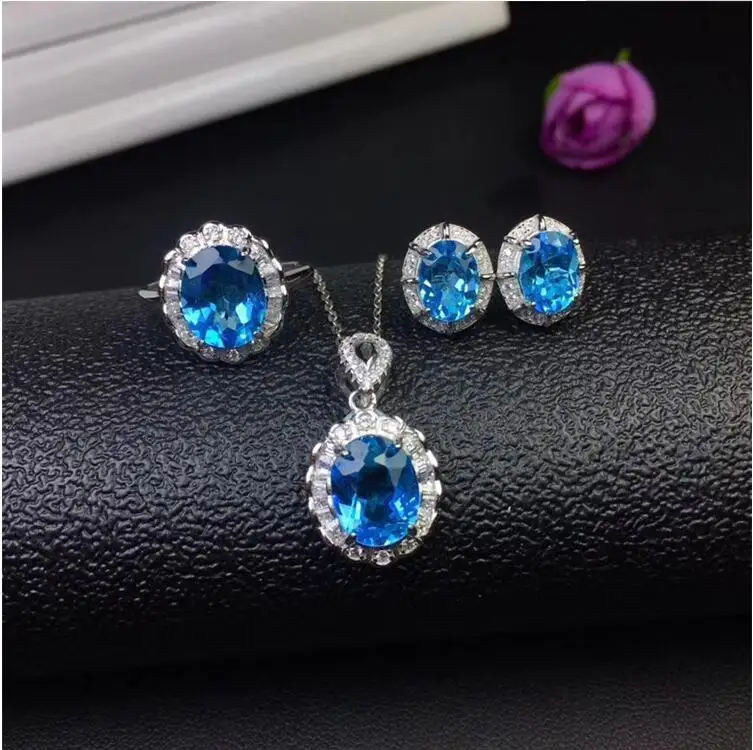 

Jewelry set Natural Pink Topaz Real Topaz Jewelry set 925 sterling silver 1pc pendant,1pc ring,2pcs Earring