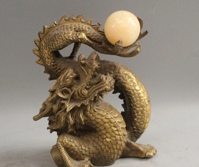 

wholesale factory 6"China Folk Feng Shui Bronze Zodiac Year Dragon Play Bead Statue Sculpture