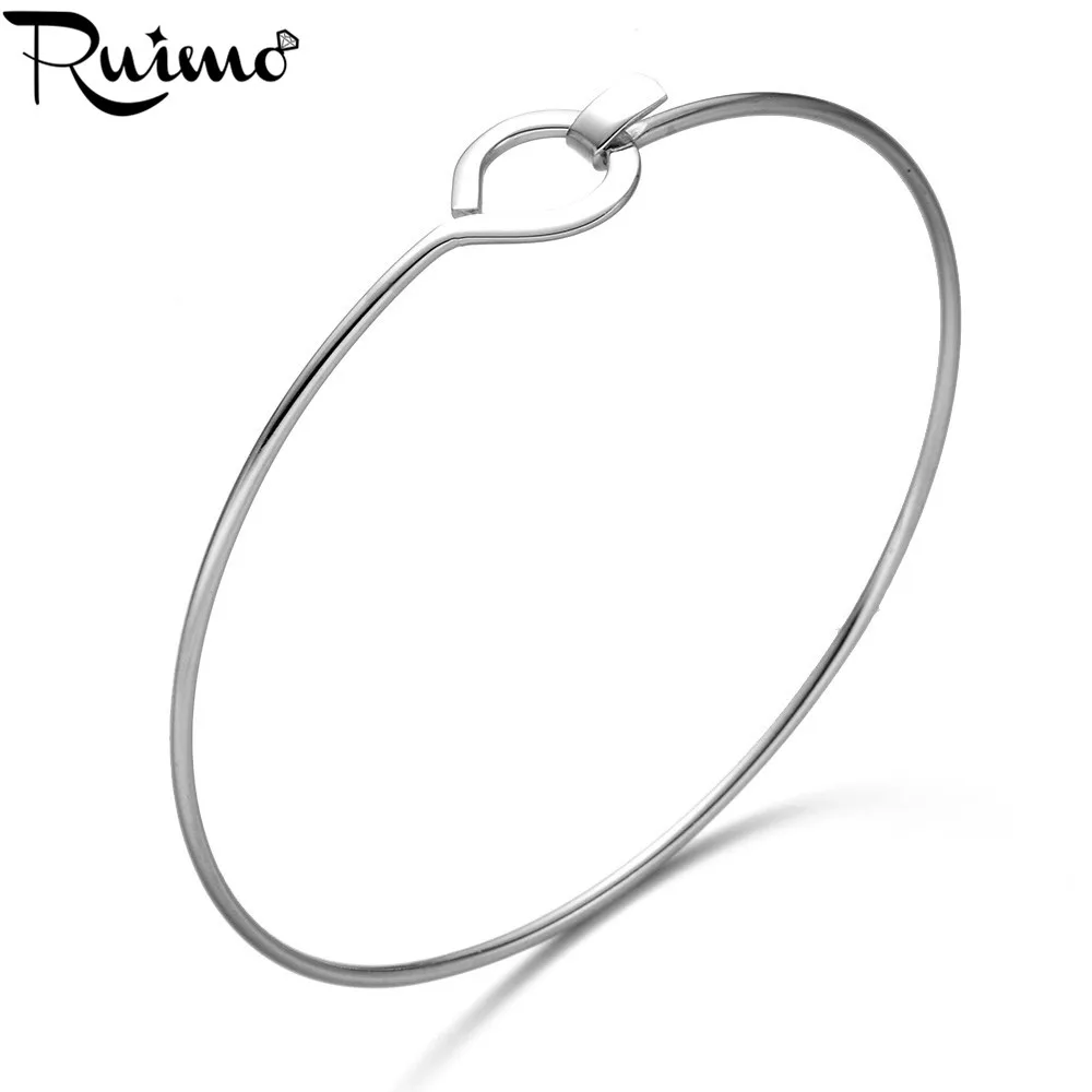 

RUIMO High Polished 316l Stainless Steel Cater Style Open Cuff Bangles Metal Expandable Wire Screw Bracelets Hook For Women