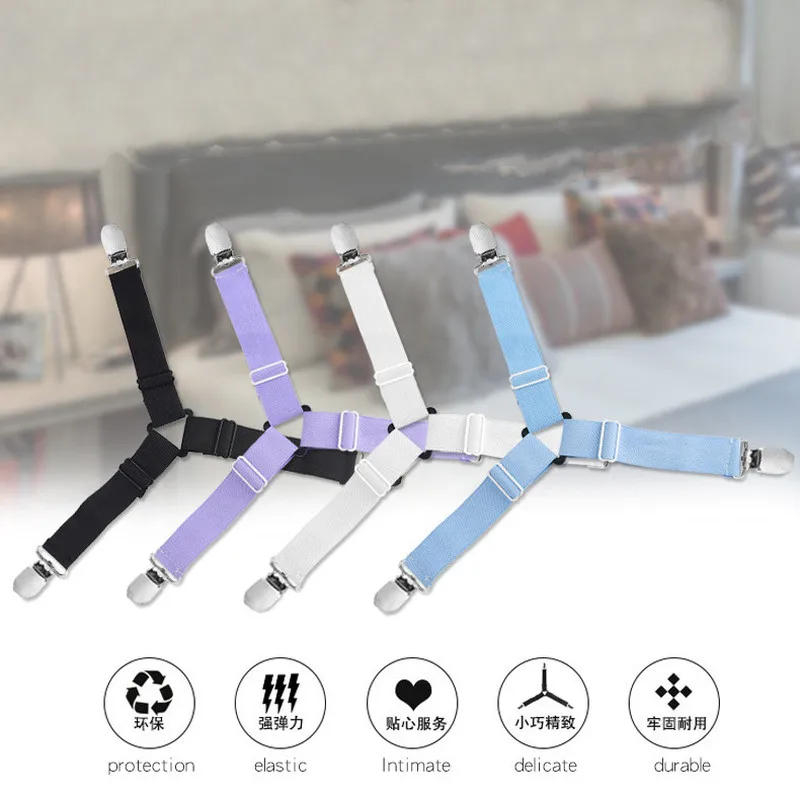

4pcs/set Elastic Bed Sheet Clips Adjustable Heavy Duty Grippers Straps Suspender