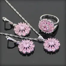 Stylish Drop Pink Topaz 925 Sterling Silver Jewellery Units Sliver Earrings/Pendant/Necklace/Rings For Girls Free Present Field