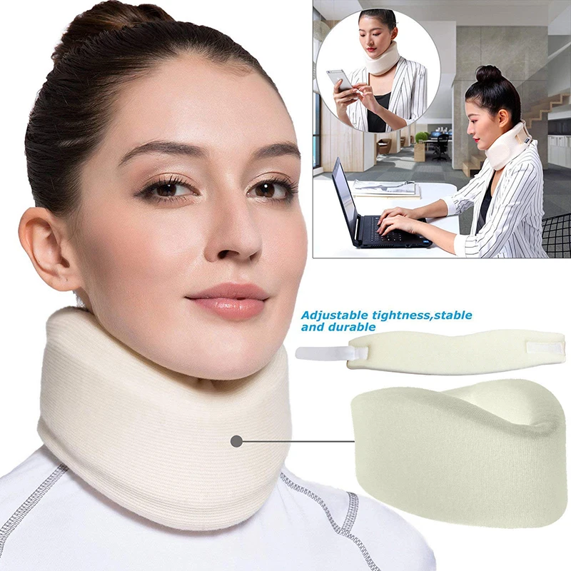 White Color Soft S/M/L 3 Size Cotton + Foam Neck Brace Support Cervical