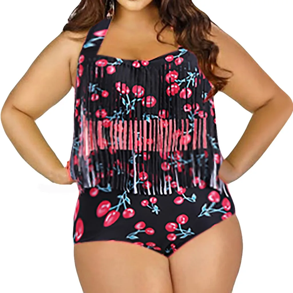 

Plus Size 5xl Swimwear Women Sexy Tankini Two Piece Swimsuits Women 2019 Red Print Tassel Tankinis Push Up Bathing Suit Women