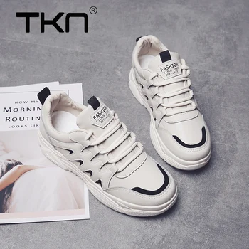 

TKN Flat Skateboard Shoes Women Sneakers Leather Lace-Up Anti-Slippery Casual Fitness Shoe Woman Leisure Light Weight Shoes 701