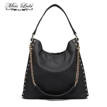 

Miss Lulu Women Hobo Shoulder Bags Studded Handbags Ladies Black PU Leather Top-handle Bags Fashion Totes Crossbody Bags YD6811
