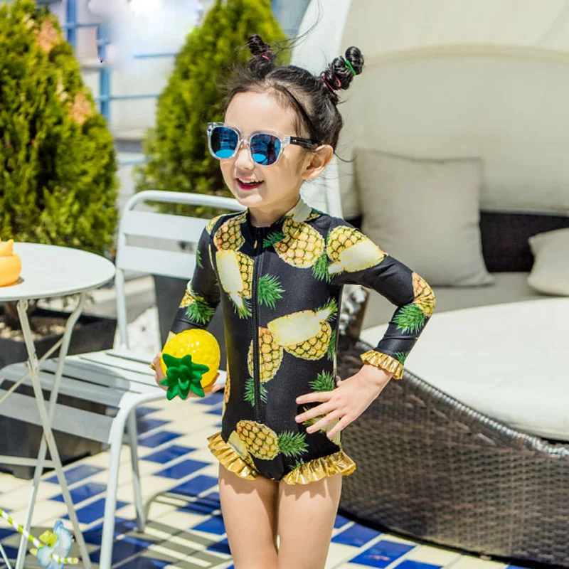 

One Piece Girls Beach Sport Long sleeves Kid Bathing Suit printd girl swimsuit Summer Baby Kids Swimsuits