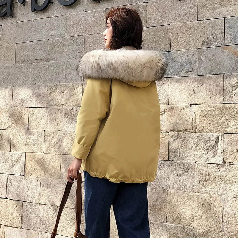 AYUNSUE женский пуховик с воротником из натурального меха енота, корейские куртки, зимняя куртка для женщин, теплое пальто, женские парки Mujer MY3534