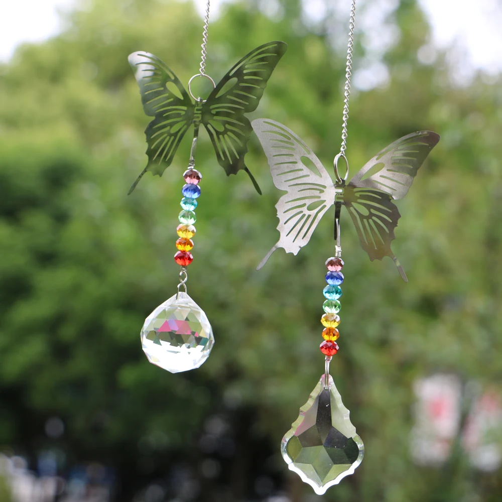 

1PCS Chandelier Crystals Ball Prisms Pendant Rainbow Rondelle Beads Chakra Butterfly Suncatcher for Gift