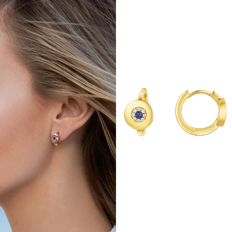 

ZOZIRI Monaco brand design zircon lucky eyes Stud Earrings for Women sterling silver 925 blue stone evil eyes earring studs