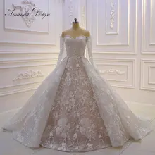 Аманда дизайн свадебное платье с открытыми плечами с длинным рукавом Кружева аппликация свадебное платье цвета шампань