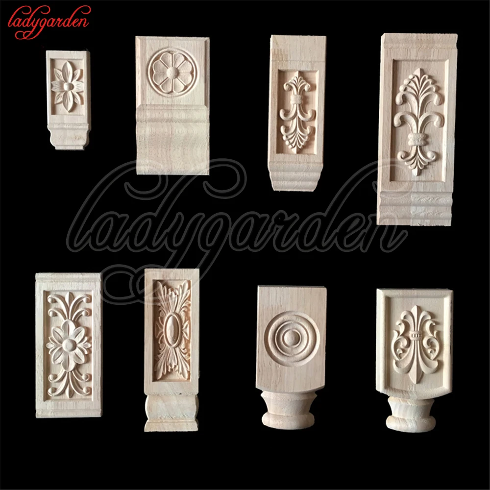 Wood Appliques Flower Carving Decals Decorative Wooden Mouldings