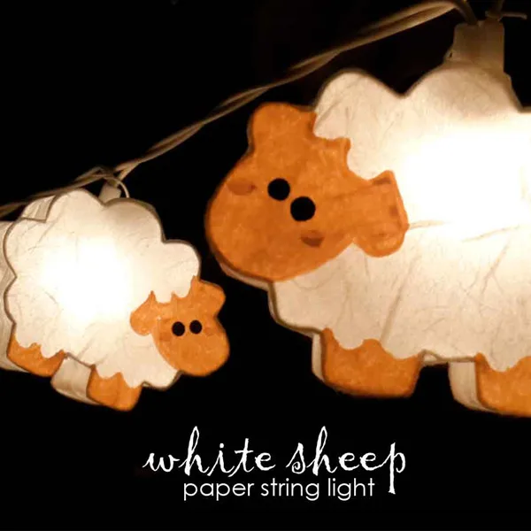 

2016 3M 220V 20Pcs Sheep Models Paper String Lighting Night lamp Kid Children Room Decor Holiday lights EU/UK Plug Luminaria