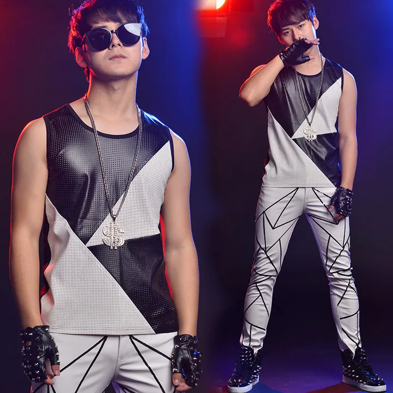 

Male Stage Costume Vest Pants Hip Hop Performing Clothes Nightclub Men Singer Dj Ds Stage Dancer Show Wear Rave Outfit DNV11060