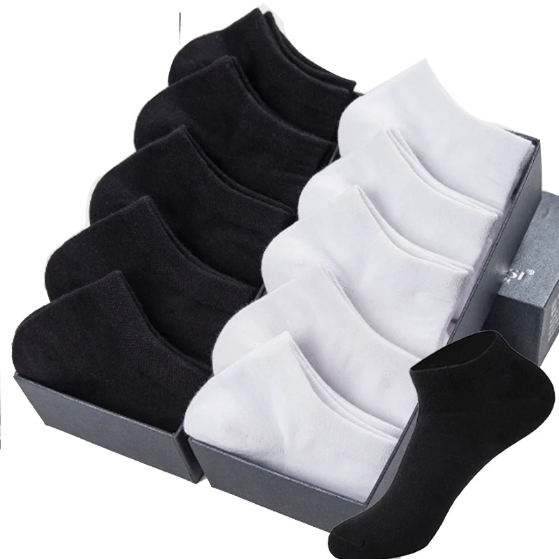 10 Pairs / Lot Cotton Short Socks For Men Summer Thin Solid Black White Boat Socks Men's Versatile Shoes Clothes Sox Size 39-43