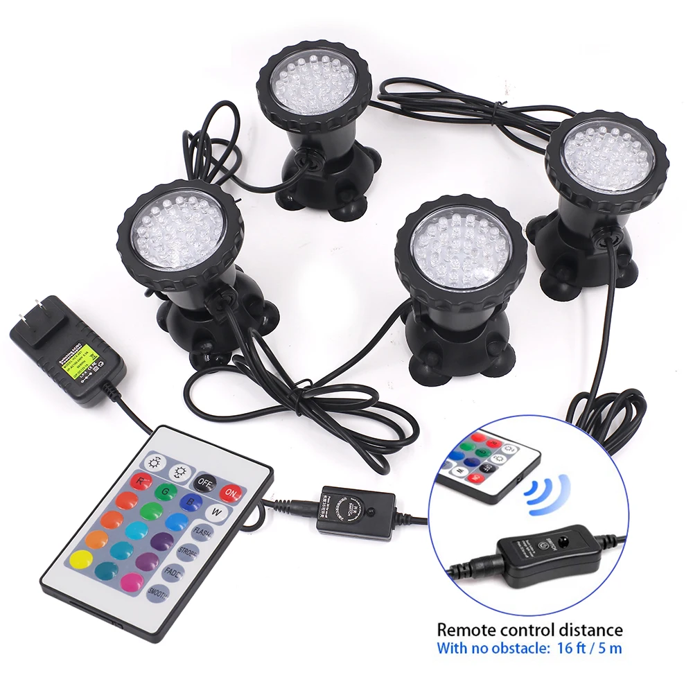 1Set 36 LED Underwater Spotlight IP68 Waterproof LED Lamp with Remote Control for Garden Aquarium Landscape Tank Fountains Pond underwater led