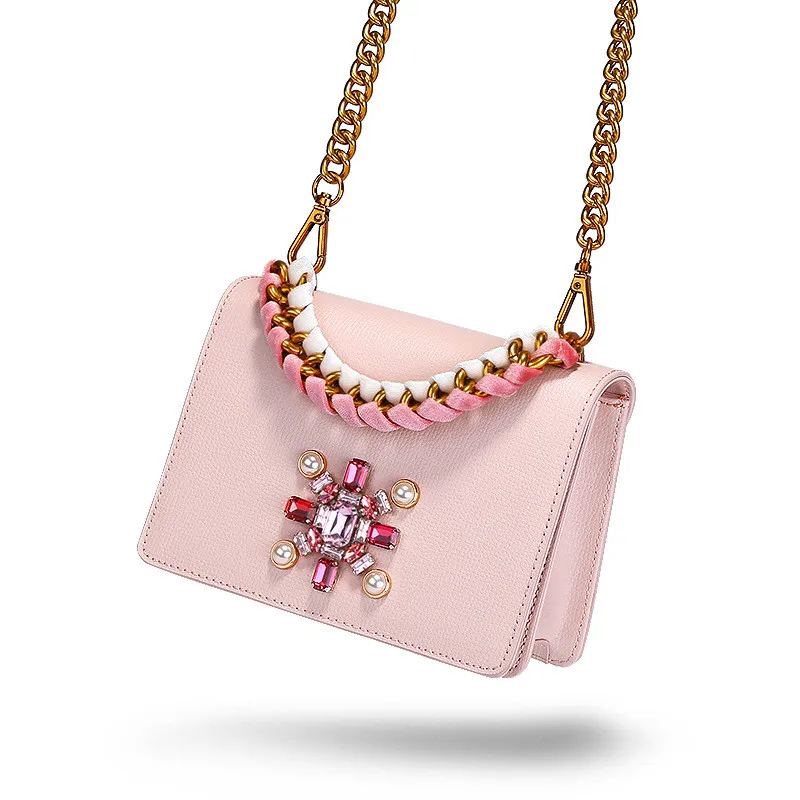Женские мини-сумки женские из натуральной кожи бриллианты розовая сумка сумки-мессенджеры вязаные цепи вечерние сумки