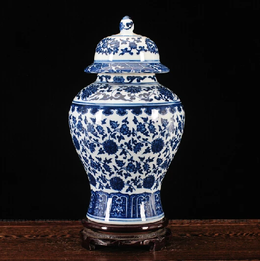 Китайский антикварный Цин Цяньлун Марка Синий и белый керамическая фарфоровая ваза имбирь банка
