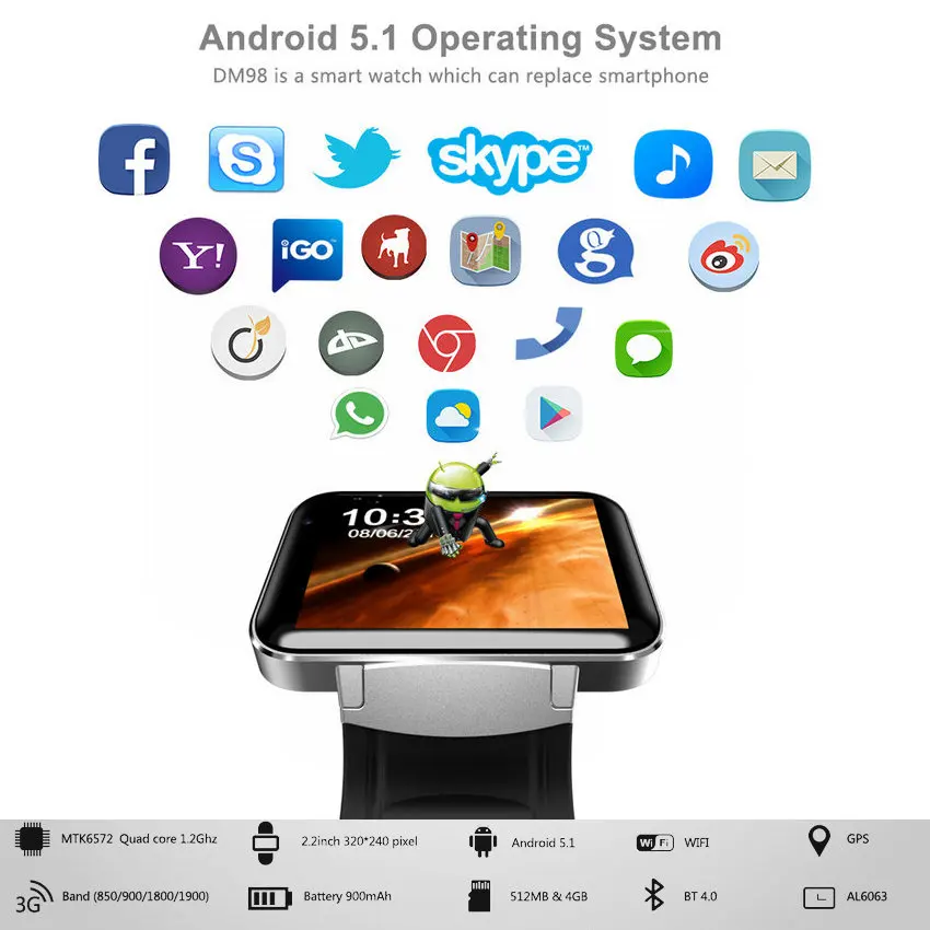  Smart Watch Android 5.1 MTK6572A DM98 2.2