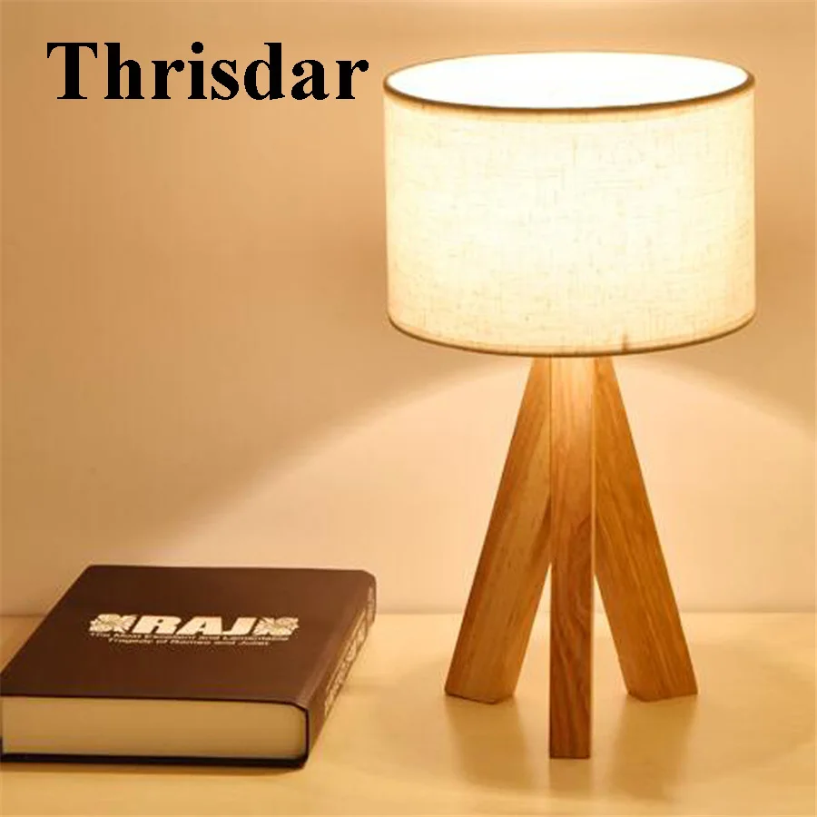 

Thrisdar E27 Nordic Wooden Table Lamp with Switch ON/OFF Bedroom Bedside Desk Light Living Room Study Reading Night Light