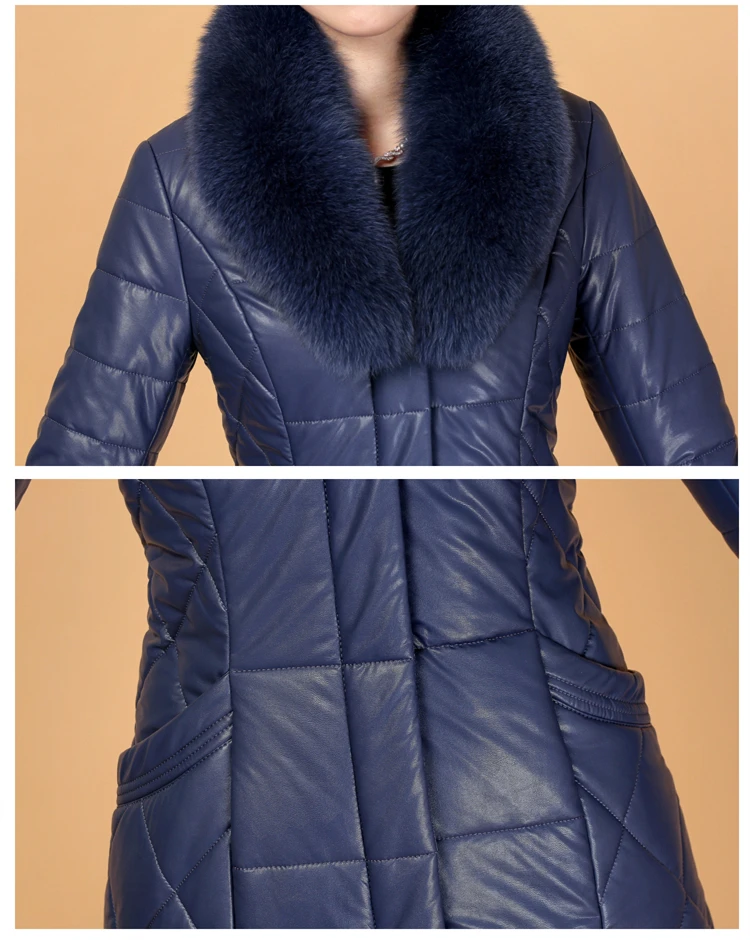 Women Elegant Winter Leather Jacket Long Thick Coat Fur Collar Jackets 2018 Fashion New Women Winter Warm Coat CH746 (25)