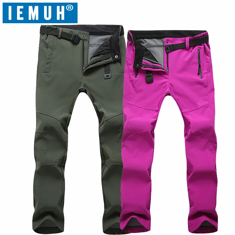 

IEMUH Warm Winter Woman Men Softshell Pants Waterproof Outdoor Camping Hiking Pant Fleece Windproof Skiing Snowboard Trousers