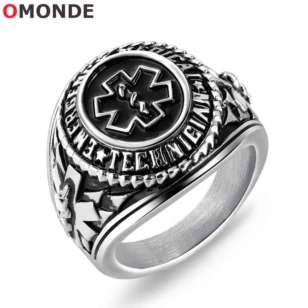 

Emergency Medical Technician Ring Men Gold Silver Color Stainless Steel Special Symbol for Male Doctor Nurse Statement Jewelry