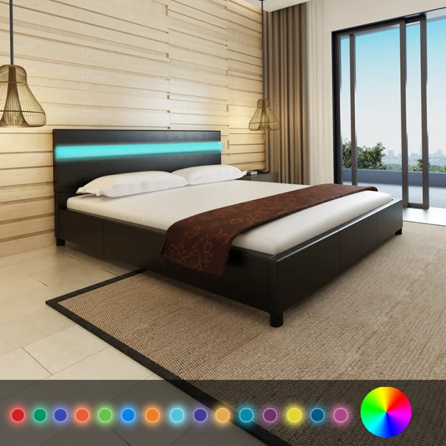 Ikayaa Black Bed Modern Design Artificial Leather Solid Wood Bedroom Ikayaa Black Bed Modern Design Artificial Leather Solid Wood Bedroom Furniture Home With Led Es