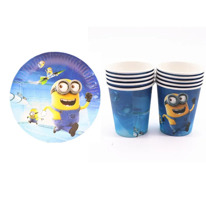 

20pcs/set Cartoon Minion Paper Cups+Plates Weddiing Birthday Decoration Baby Shower Festival For Kids Tableware Party Supplies