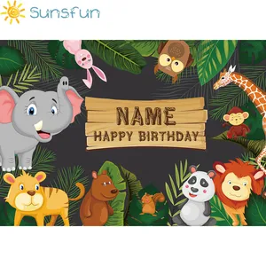 Image 2 - Sunsfun Sinh Nhật Phông Nền Chụp Ảnh Phòng Thu Rừng Đảng Động Vật Hoạt Hình Lá Rừng Kid Lưng In Hình Photocall