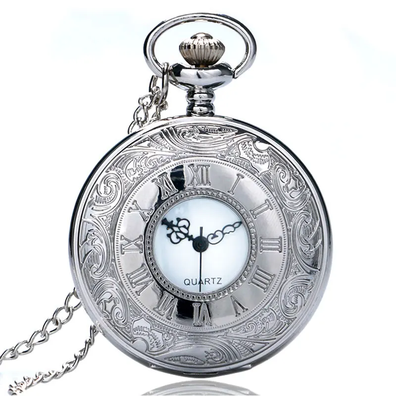 Популярные карманные часы серебристого цвета Pocketwatch римские цифры Кварцевые часы с подвеской ожерелье