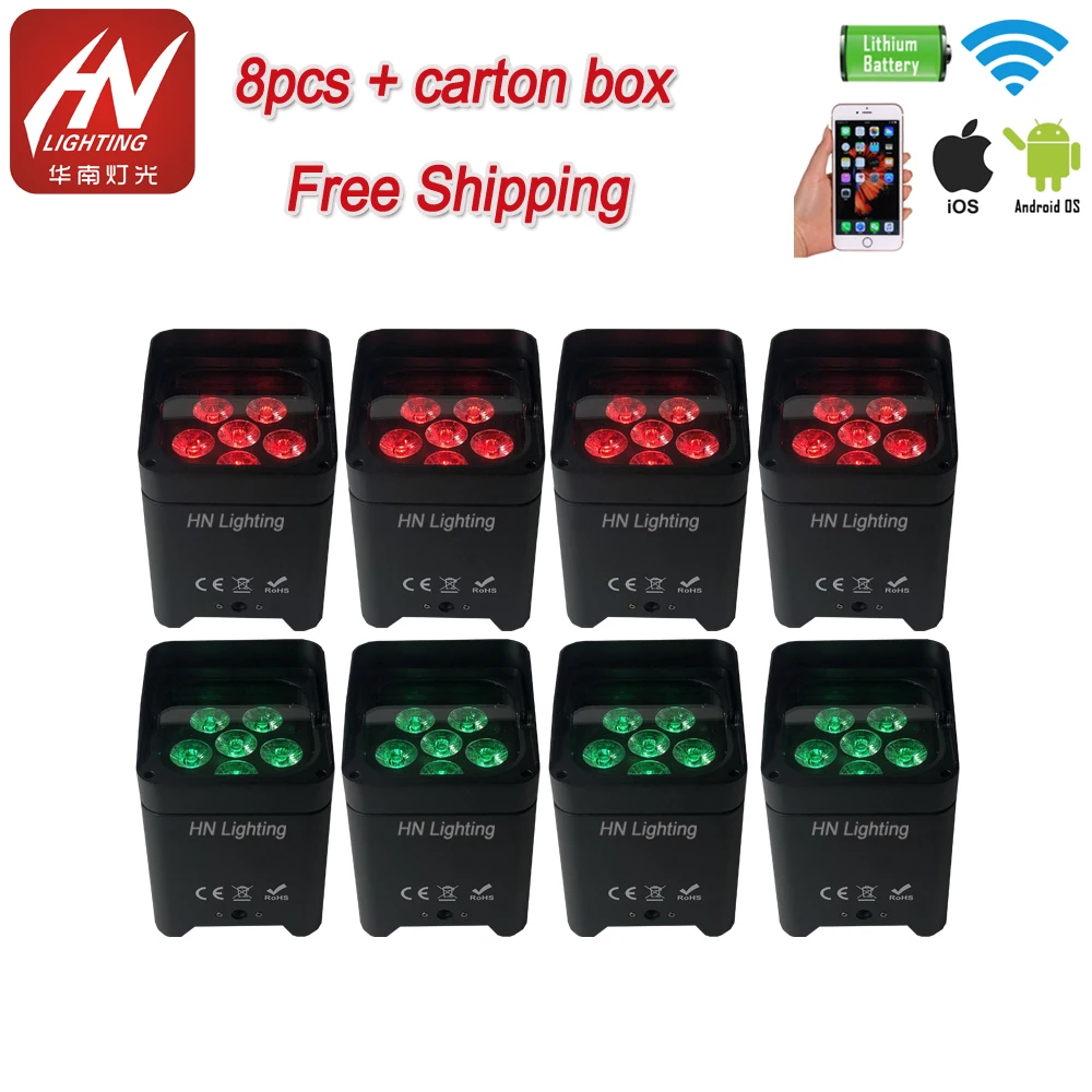 

8pcs akku uplighting 6*18w DMX Wireless Battery Powered LED Par Light RGBWA UV 6in1 smart uplights dj light