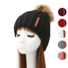 Модная шапка с помпоном, зимняя шапка, женские вязанные шапки-бобы, толстые теплые шапки Skullies Beanies для женщин, толстая женская шапка, вязаная шапка