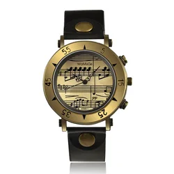 Elegant Vintage Leather Quartz Wristwatch with Gold Dial (Black)
