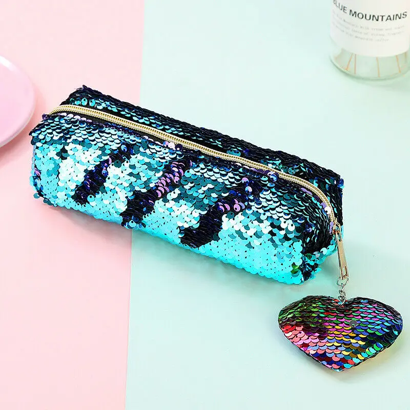 

Fashion Girls Beauty Sequins Pen Bag Lady Elegant Zipper Portable Travel Make Up Small Cases New Style