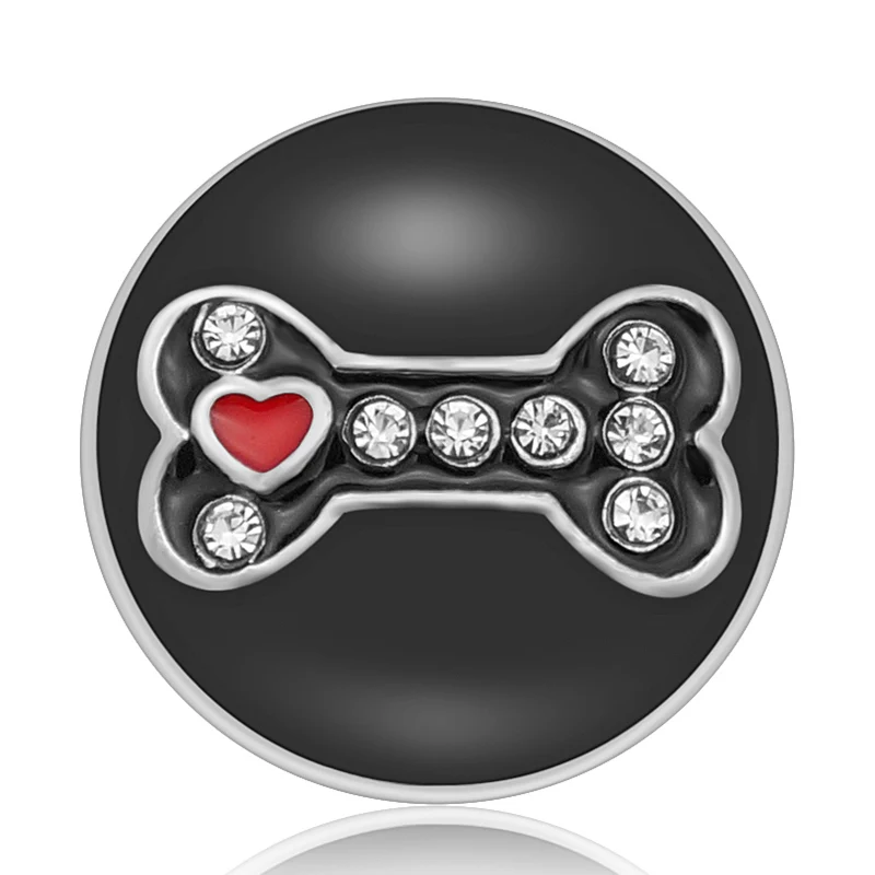 

New Beauty Black Oil bone love dog rhinestone metal 20mm snap buttons fit 18mm snap jewelry wholesale KZ1488