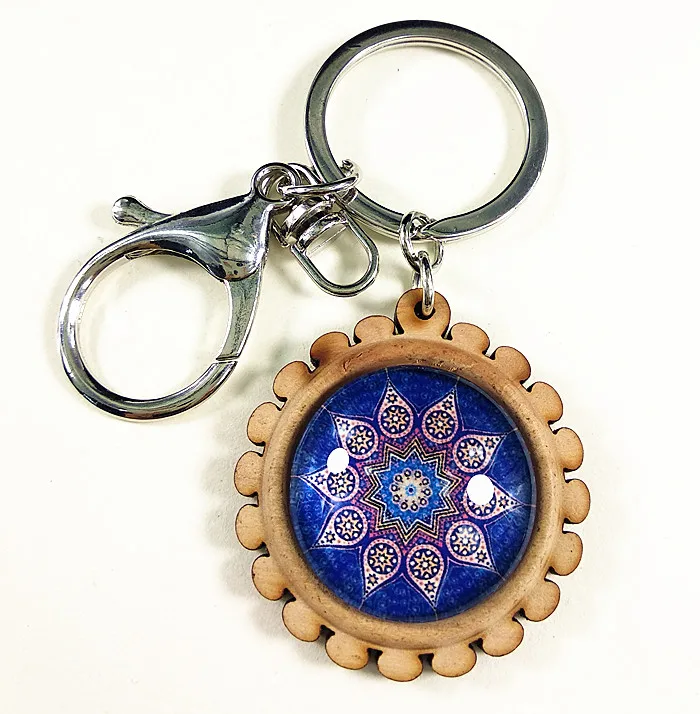 1pcs Bandanna Paisley Keychain Mandala Flower Vintage Key buckle Wood Tray base Buddhist cultural for men women party gift | Украшения и