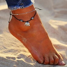 Винтажный многослойный браслет со слоном для женщин Ручной Работы Бохо ожерелье черный ремень пляжная ножной браслет ювелирный браслет на лодыжку аксессуары