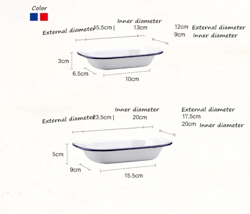 NOOLIM красный и синий тонкий срез округлый прямоугольник эмалированный поднос Дома Ретро блюда запеченный рис гриль тарелка столовая посуда